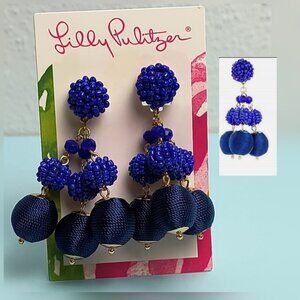 Lilly Pulitzer Salsa Copa Clip On Earrings Royal Blue Statement Earrings…
